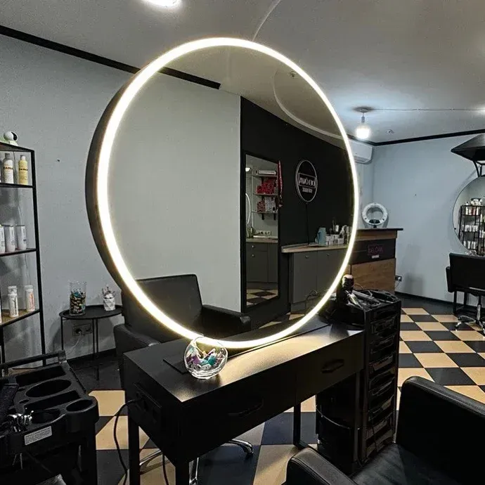 Двостороннє кругле дзеркало з LED-підсвіткою для перукарні